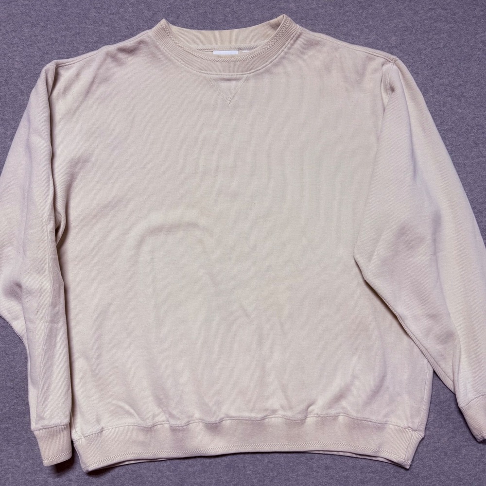 Hunt Club Mens Vintage Ribbed Knit‎ Sweatshirt Beige Cotton Golf Pullover Medium